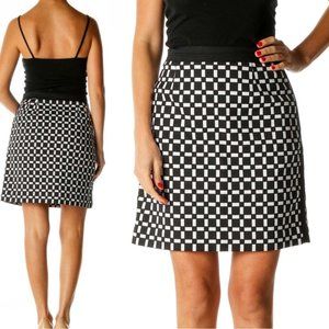 White House Black Market Black and White Checkered A-Line Skirt